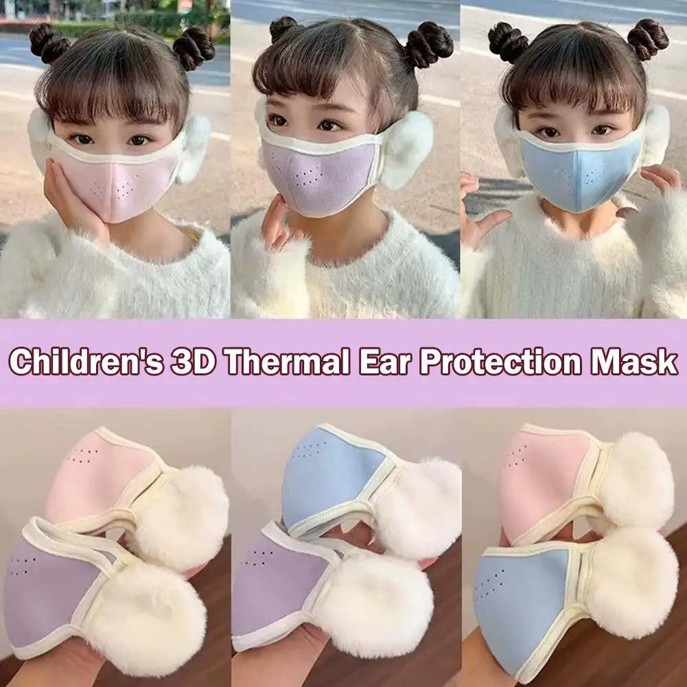 

Cute Soft Fluffy Kid Winter Ear Muff 3D Stereoscopic Windproof Coldproof Mask Warm Plush Fluffy Fleece Mouth Cover Winter Autumn