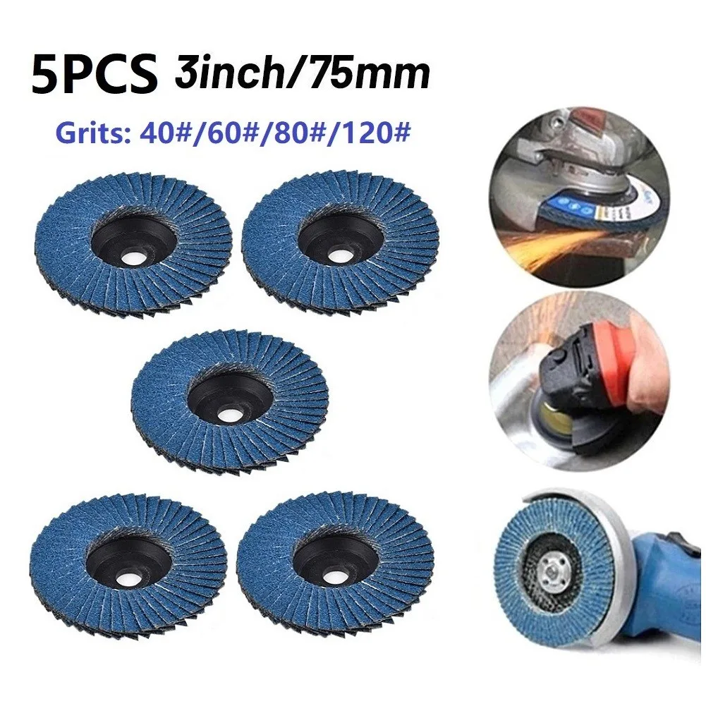 5pcs 3 Inch Flat Flap Discs 75mm Grinding Wheels Wood Cutting Carbon Steel For Angle Grinder Sanding Polishing Tool Accessories