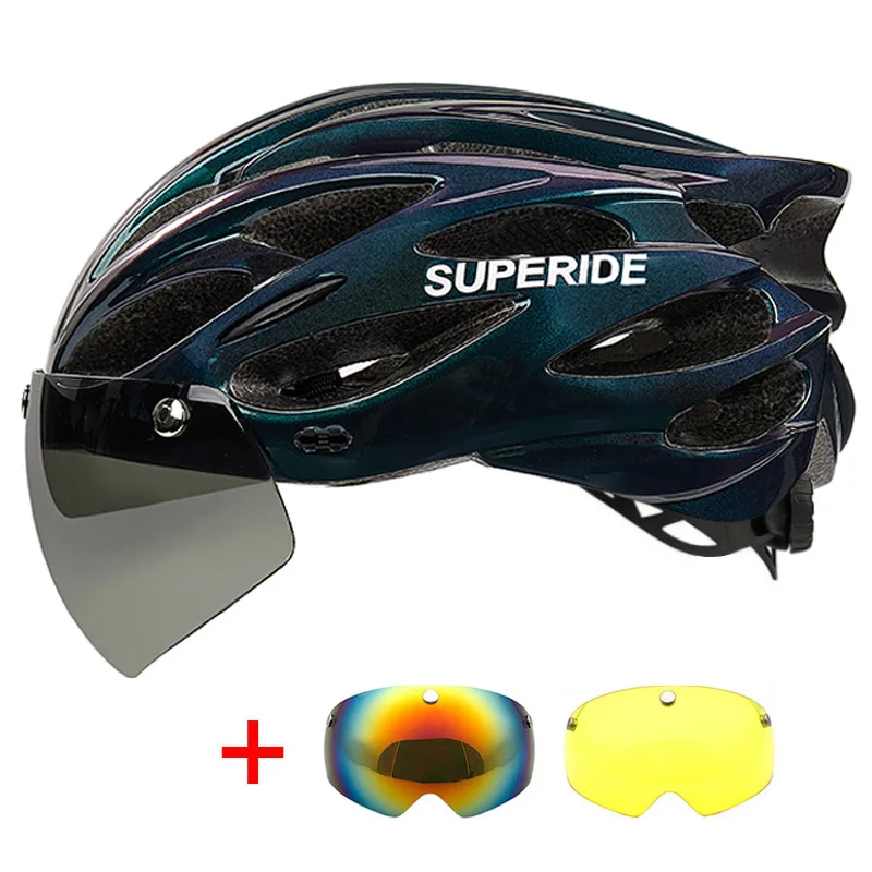 SUPERIDE Fahrradhelm für Herren und Damen, mit magnetischer Schutzbrille und Sonnenblende, Sport, ultraleicht, Rennrad, MTB, Fahrradhelm