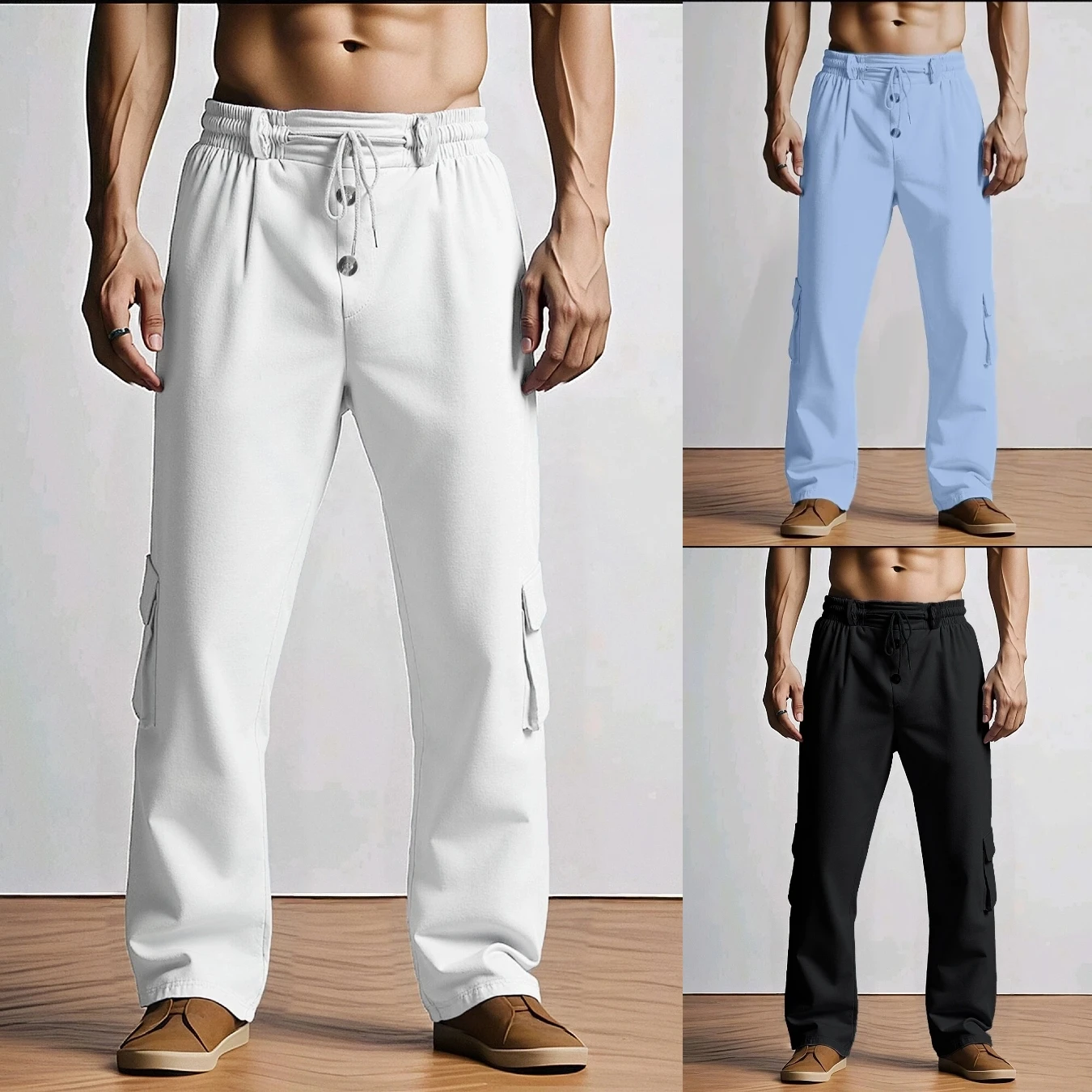 Spring and autumn new men's fashionable work pants, multi-pocket solid-colored pants, lightweight and breathable casual pants