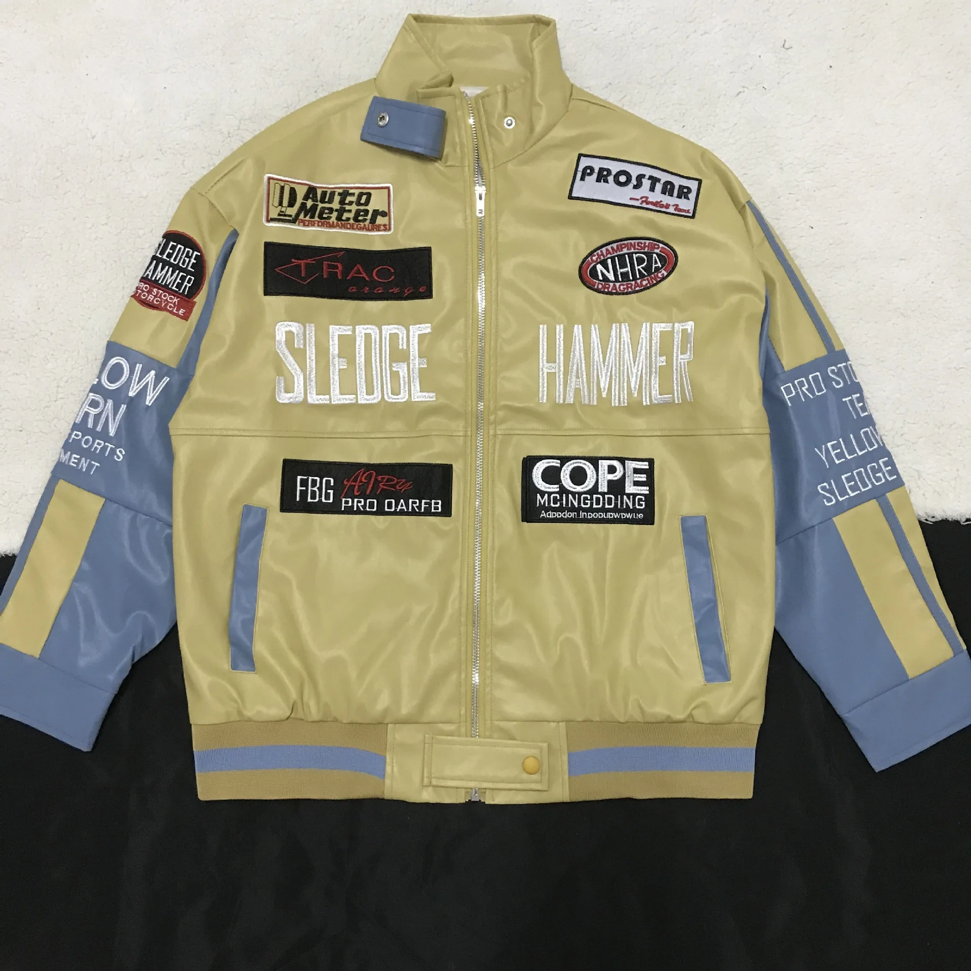 Amerikanische Modemarke bestickte Leder-Baseballjacke für Männer und Frauen, Winter, High Street, Vintage, coole Racing-Motorradjacke