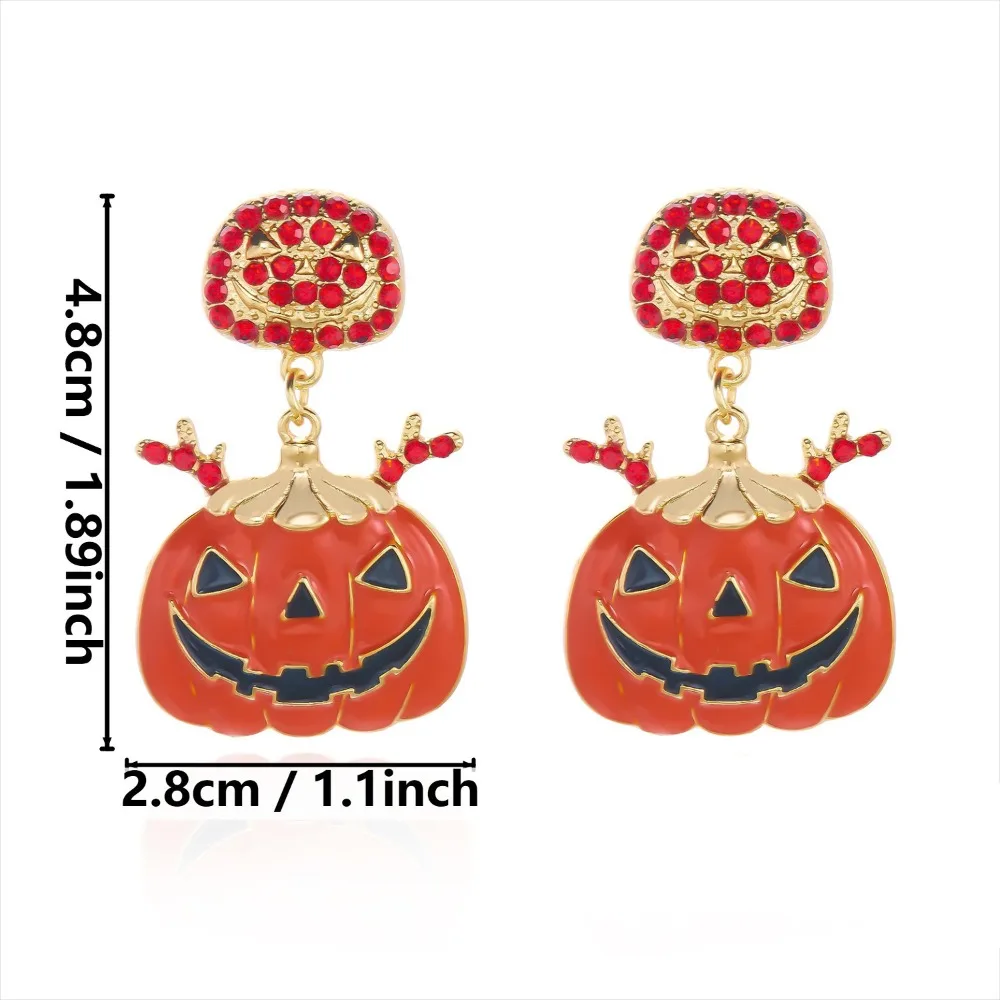 Alloy Material Halloween Earrings Long Tassel Design Dripping Oil Effect Spider Drop Earrings Pumpkin Dangle Earrings