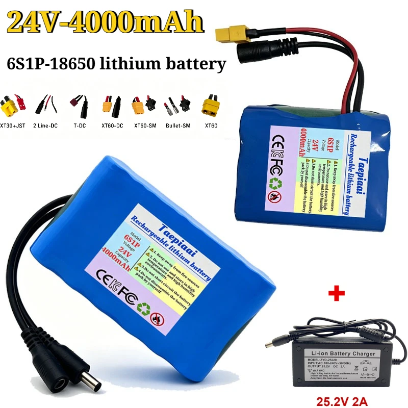 

New large capacity 24V 4000mAh 6S1P 18650 rechargeable lithium-ion battery pack with built-in BMS with charger for CCTV cameras