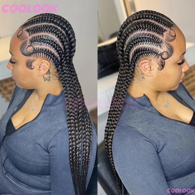 36 "ضفائر كورنو الدانتيل الباروكات الاصطناعية كامل الدانتيل شعر مستعار مضفر للنساء جديلة شعر مستعار أسود أفريقي