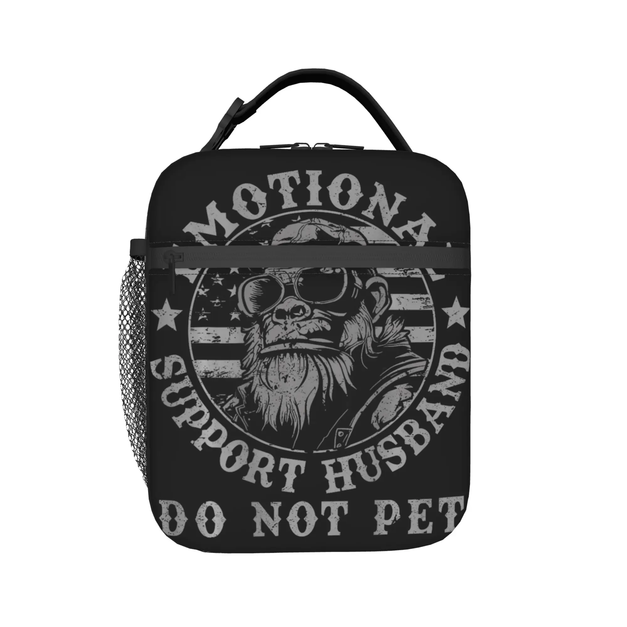 Emotional Support Husband Do Not Pet Funny Monkey Lunch Bag Casual Lunch Box For Women Insulated Cooler Bag Thermal Tote Handbag