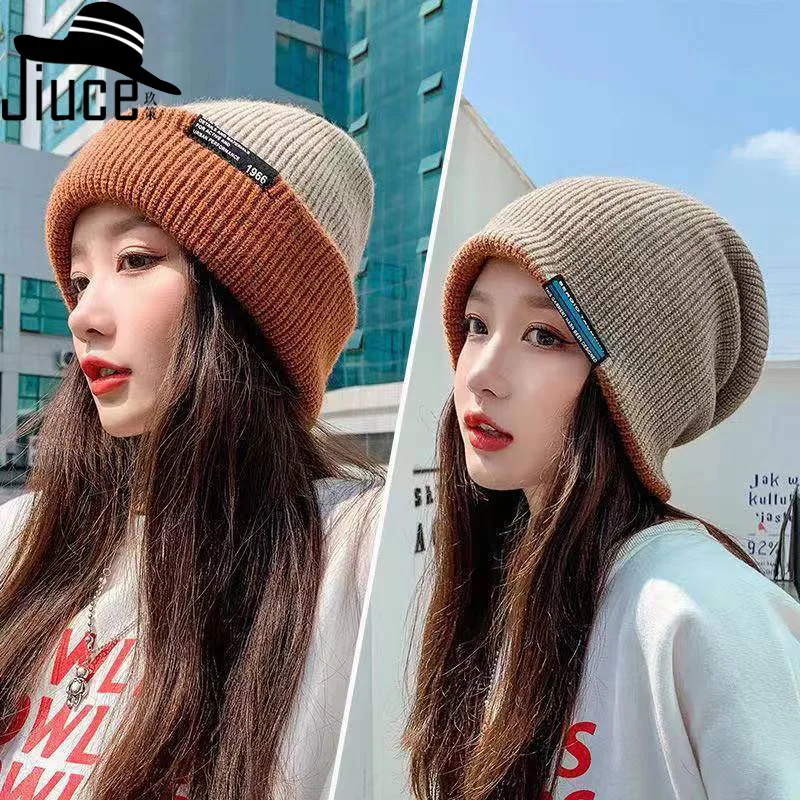 

Men Women Wearing double-sided Flanged Knitted Hats Thick Labels Ear Protection Warm Woolen Hats Casual Stacking Hats 4m997