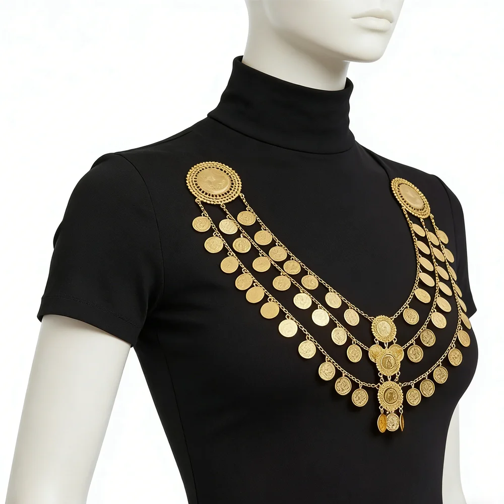 Vintage Golden Multi-Layer Coin Pendants Body Chain Perfect For Wedding Bridal, Middle Eastern Belly Dance Accessories