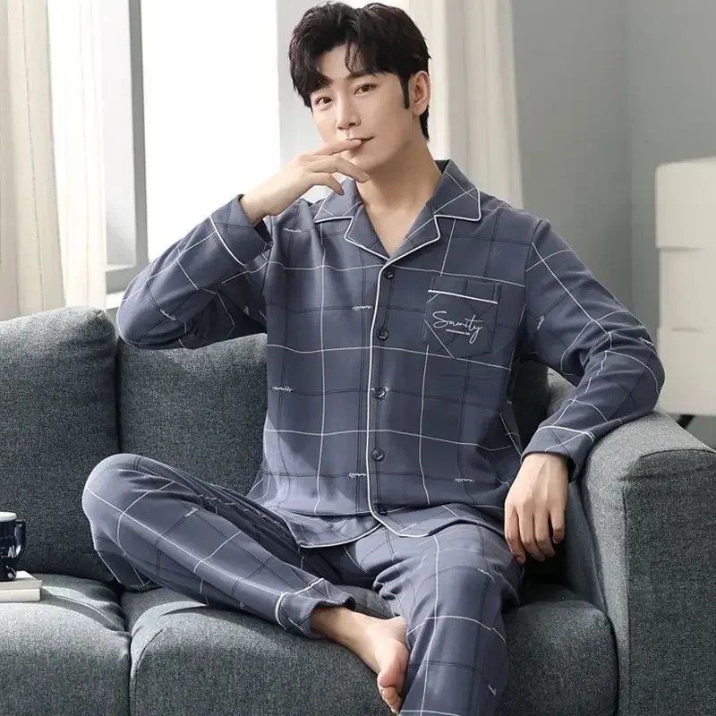 New Men\'s 2-Piece Pajamas Homewear Men\'s Spring And Autumn  Large Size Thin Section Of Autumn And Winter Leisure Homewear