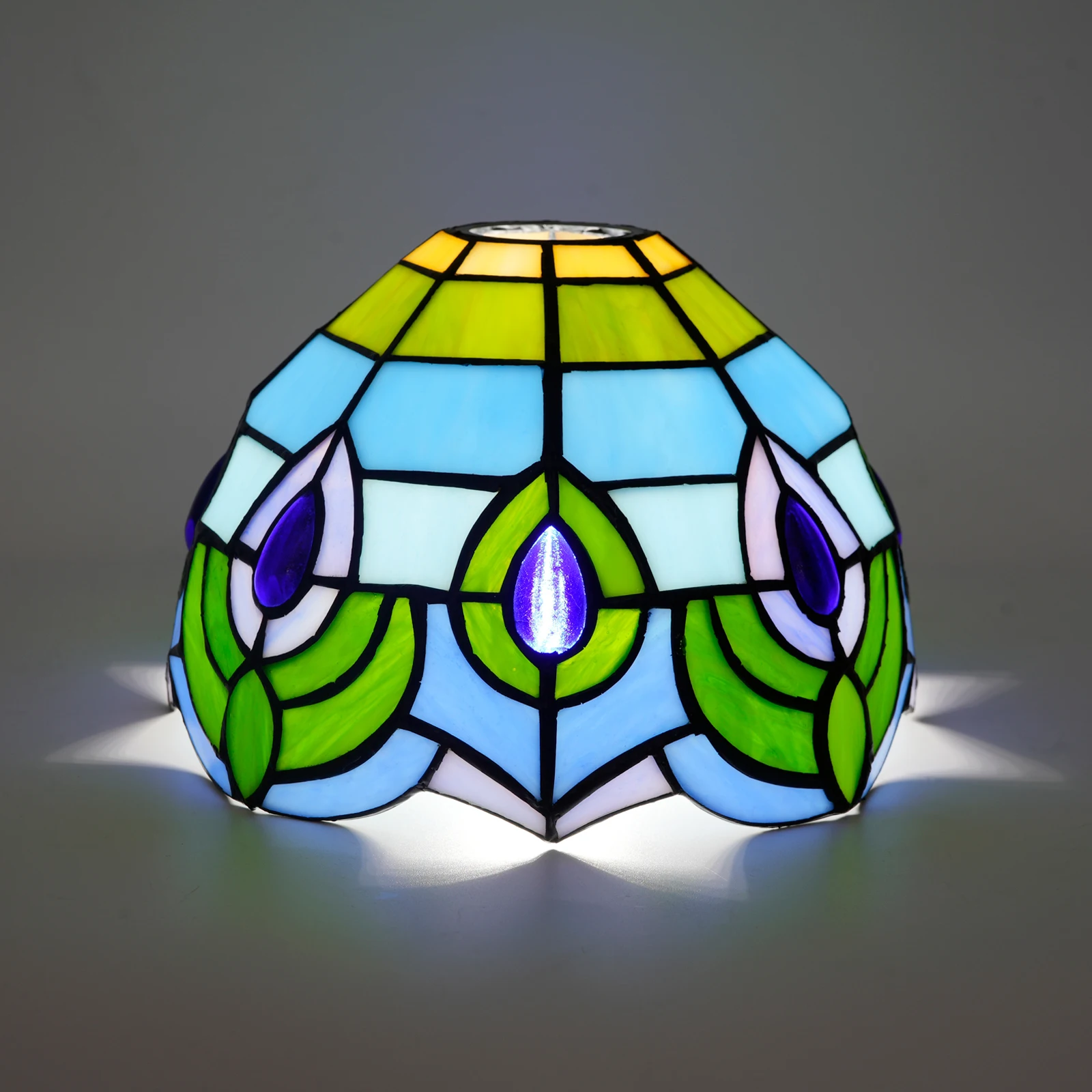 8-Inch Tiffany Style Lampshade Replacement, Blue Peacock Feathers Stained Glass Lamp Shade Only for Pendant Lamp Wall Lights