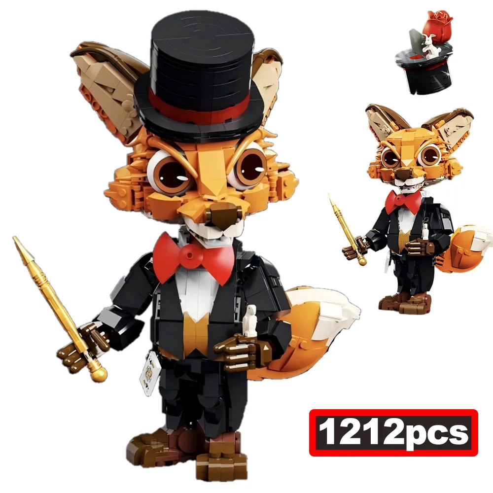1212Pcs MOC Magician Fox Magic Performance Building Block Model Magic Wands Magic Hat Playing Cards Ornaments Bricks Toys Gifts