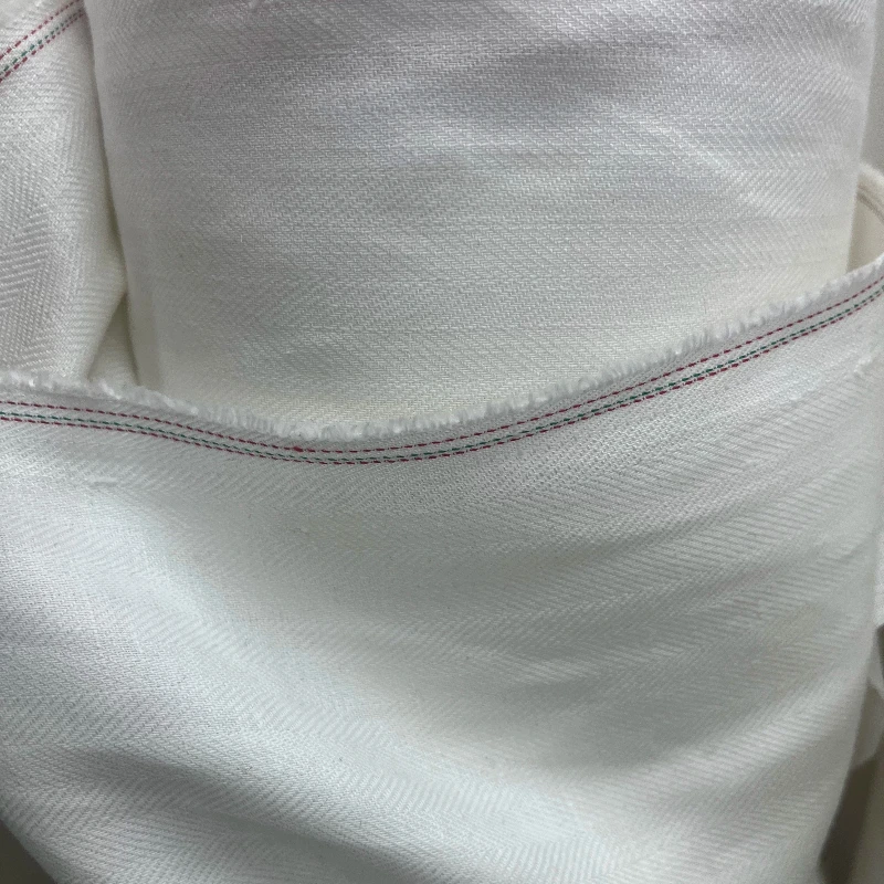 

Italian Imported Pure Linen Fabric White Herringbone Lightweight Breathable for Dress Pants Suit Jacket DIY Fabric for Sewing