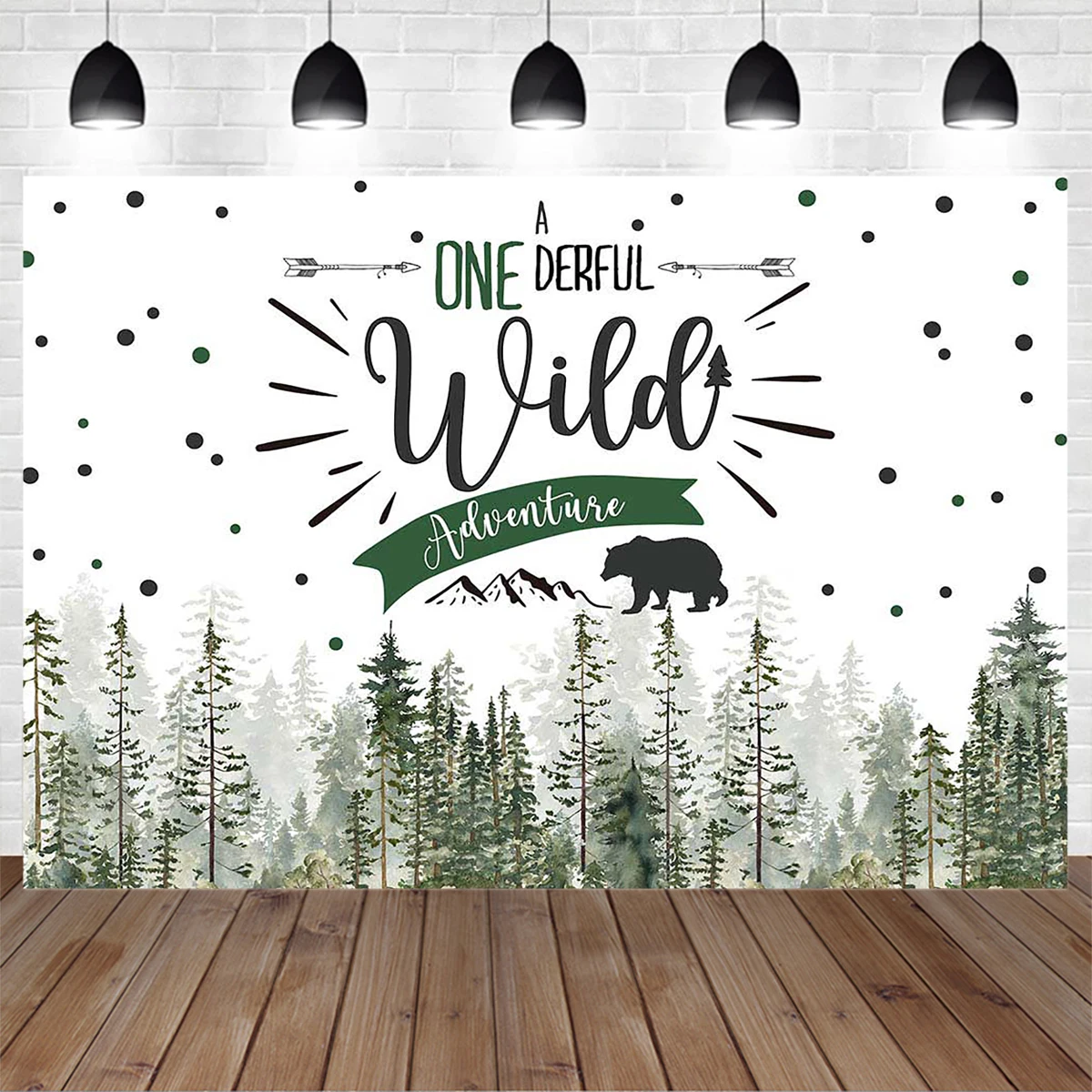 

Mocsicka Wild Newborn One Birthday Backdrop Wonferful Mountain Bear Pine Forest Hunter Baby Adventure Party Background Photo