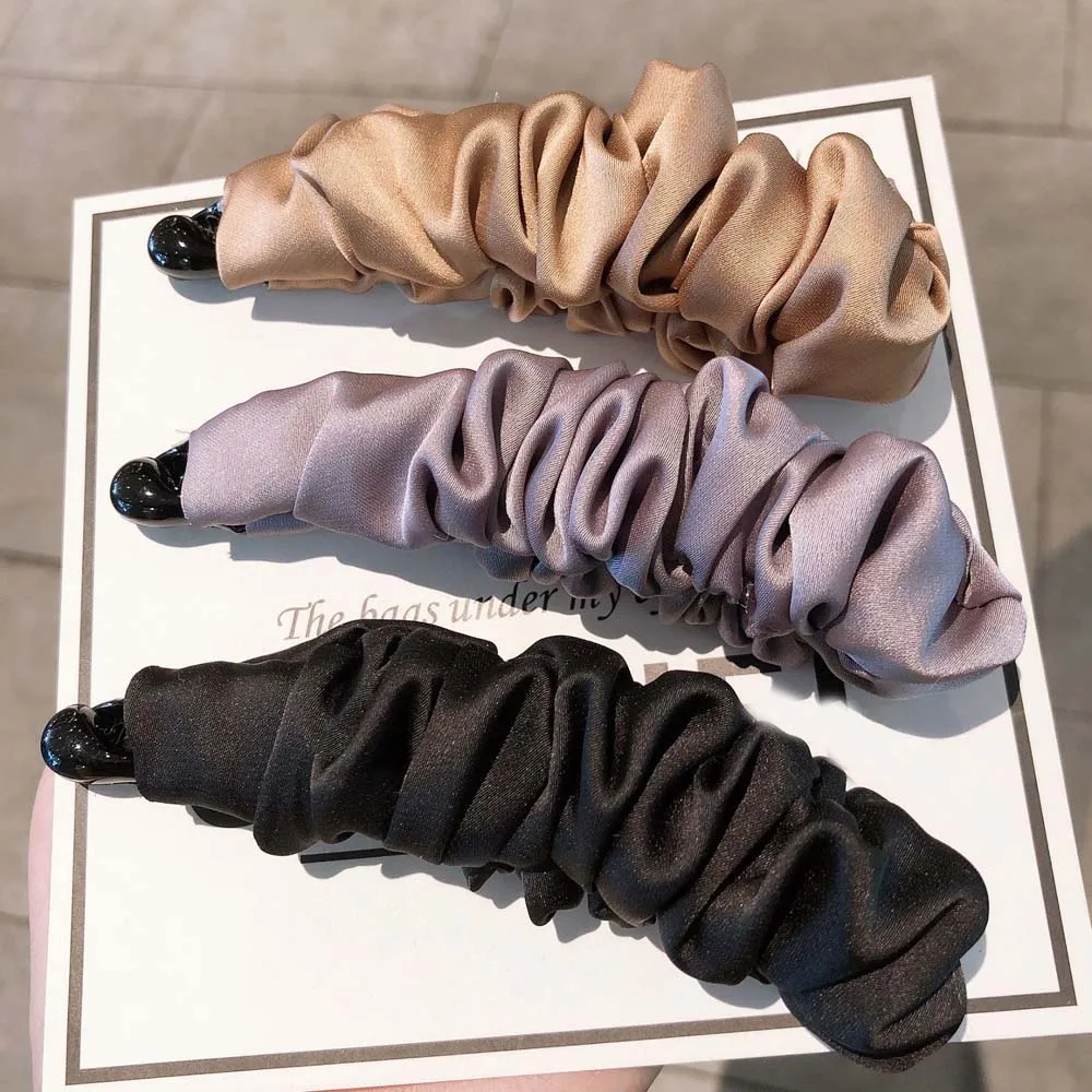 

Women Girls Folds Large Size Cloth Banana Clip Hair Claw Ponytail Holder Hair Accessories