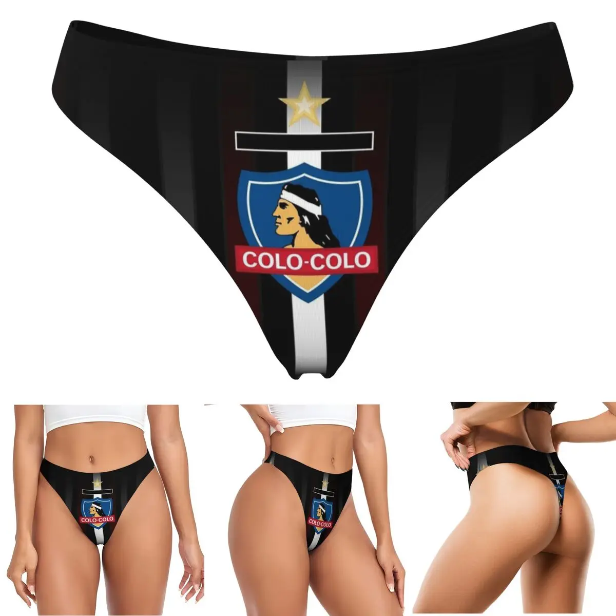 Tanga Personalizada Dorada Colo-Colo Campeón de Chile, Transpirable, Elástica, Cómoda, para Mujer