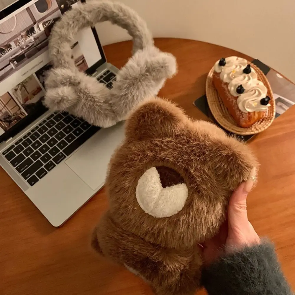 Nuevo Orejeras cálidas de invierno con diseño de oso de dibujos animados, calentador de orejas con protección contra el frío, orejeras cómodas plegables para exteriores
