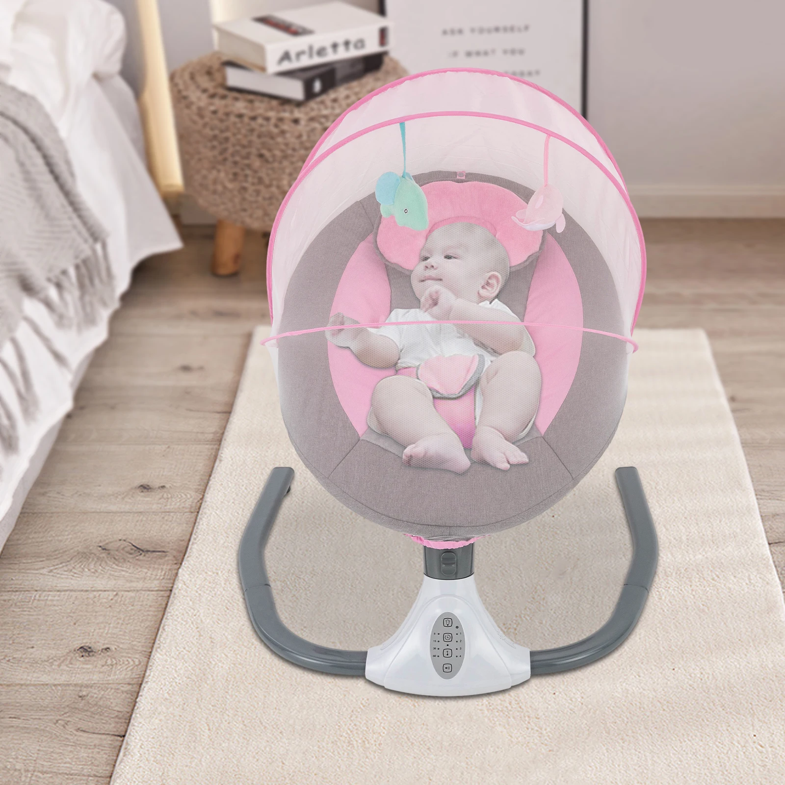 

Electric Baby Swing Remote Control Folding Baby Rocking Chair with Mosquito Net and Dolls Baby Crib Cradle From 0-18 months