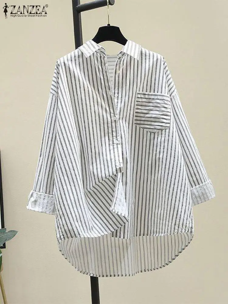 2024 Autumn Striped Shirts Women Elegant Long Sleeve OL Work Blouse ZANZEA Casual Baggy Blusas Female Buttons Down Tops Tunic