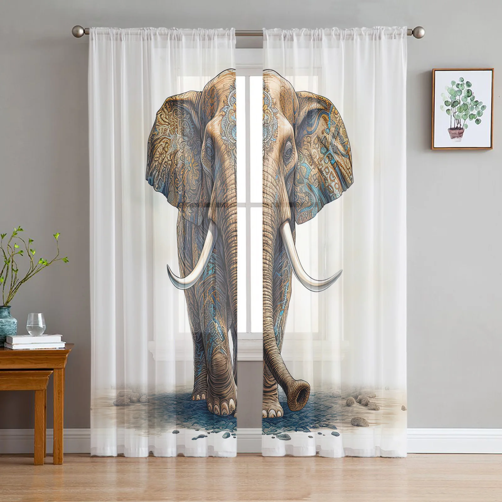 

Elephant Water Stone Ivory Ears Chiffon Sheer Curtains For Living Room Bedroom Kitchen Decoration Window Tulle Curtain