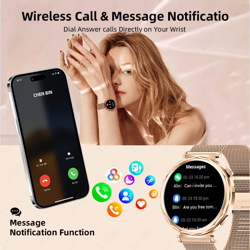 LIGE Fashion Smart Watch Ladies Gift 1.6'' HD Bluetooth Call Wristwatch Women's Health Heart Rate Monitor Sports Smartwatch 2025