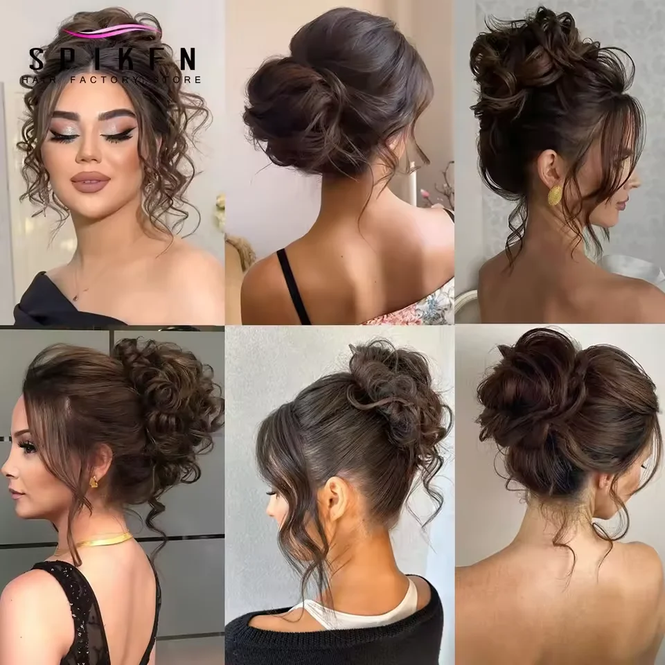 Panini per capelli umani disordinati Estensione updo reale arruffato Pezzo di capelli per panino riccio naturale con fascia elastica Estensioni per coda di cavallo