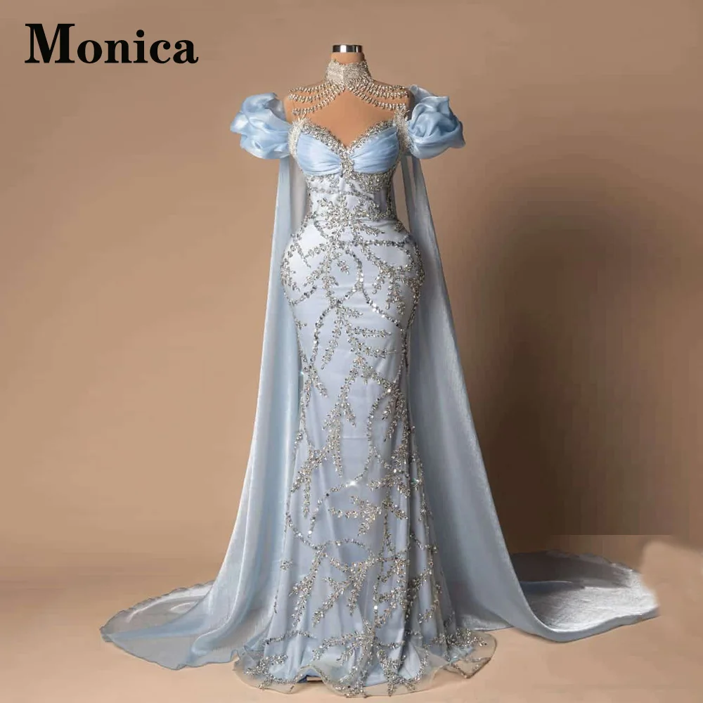 MONICA Luxurious Rhinestones Prom Dresses for Women Sweetheart Mermaid Ruched Evening Gowns Vestidos De Fiesta Customized Plus