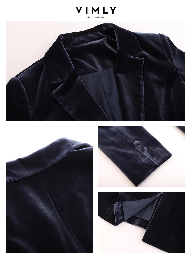 Vimly-Blazer en velours transparent pour femme, veste crantée bleue, vêtements d\'affaires et de bureau, vêtements d\'extérieur pour femme, printemps
