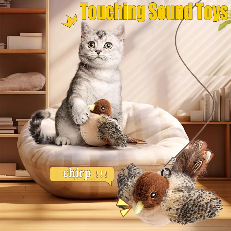 Interaktives Katzenspielzeug, schlagender Vogel, Katzenspielzeug, fliegende Flügel, Spatz, Katzenminze, Spielzeug, lebendiges Zwitschernde Simulation, Vogel, interaktives Haustierspielzeug