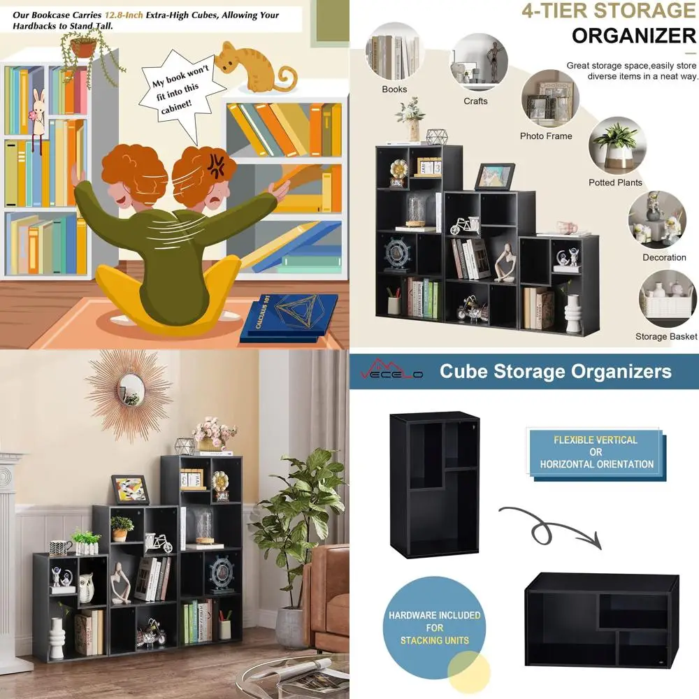 

Double-Tier Cube Bookshelf Set, Holds 9.3 x 10-12.8 Hardcovers, Freestanding Storage for Home, 2-Pack Black