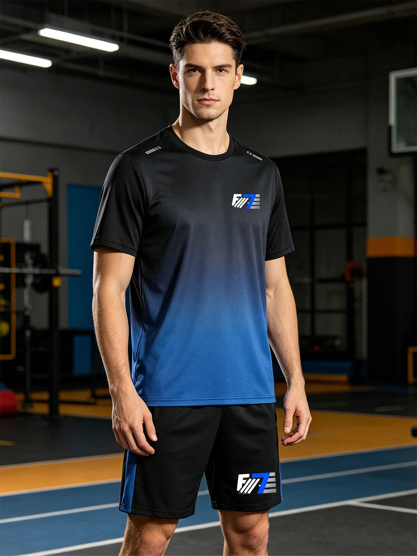 

Men's Gradient Quick-Dry Short-Sleeve Tracksuit, Wrinkle-Resistant, Wear-Resistant, Shape-Retentive, Cut,