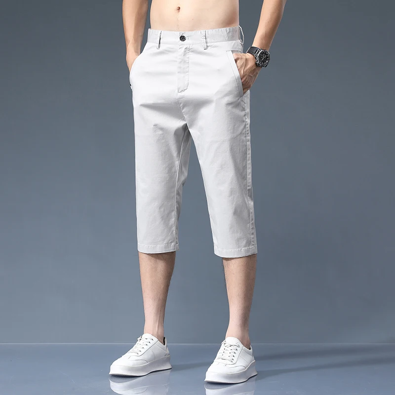 Summer Thin 97% Cotton Casual Shorts Men Breathable Stretch Straight Business Seven Half Pants Brand Clothing New Men's Shorts
