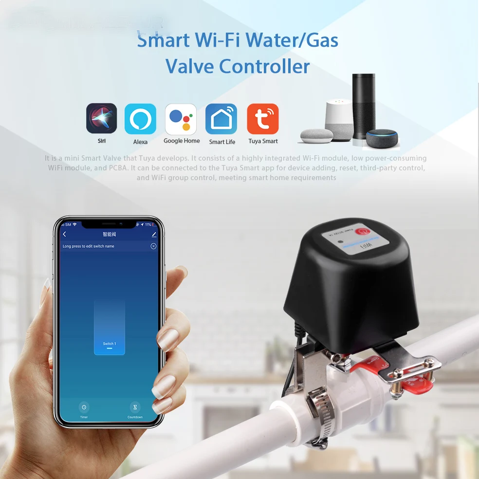 

Контроллер WiFi Shut OFF Controller Tuya для умного беспроводного управления газовыми и водяными клапанами, совместимый с Alexa и Google Assistant, Smart Life