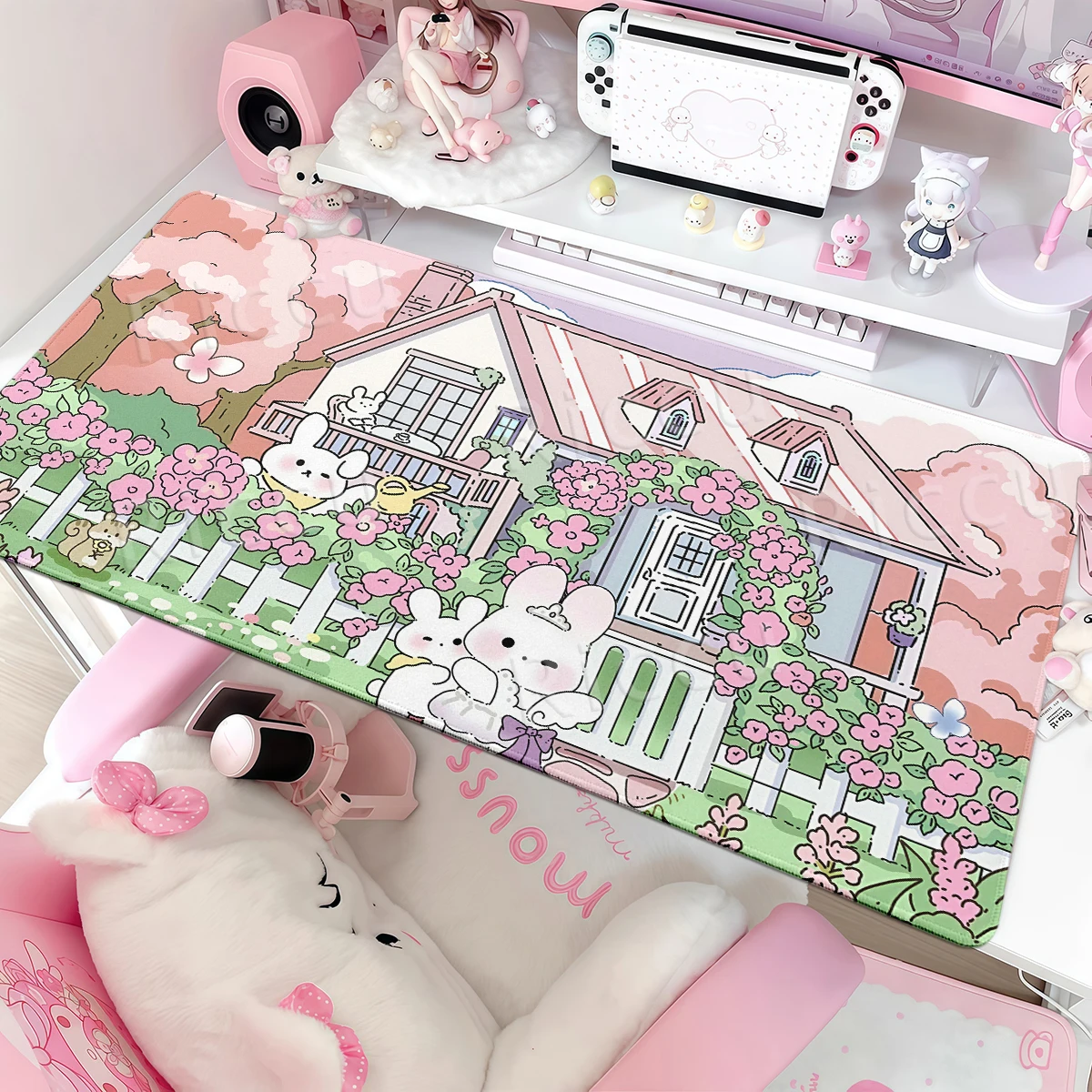 Pretty Bunny Gaming Keyboard Pads Office Soft Anti-slip Mats Rubber Mice Pad New Models Kawaii Rabbit Pink Anime HD Print Carpet