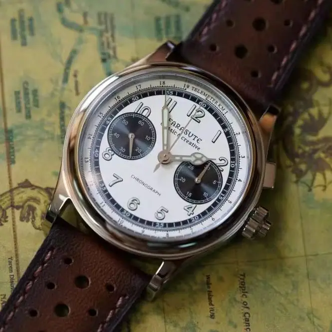 FARASUTE Men Chronograph Watch 40mm Panda Manual Winding Mechanical Wristwatch Sapphire Mirror 50m Waterproof Luminous ST19 Mov