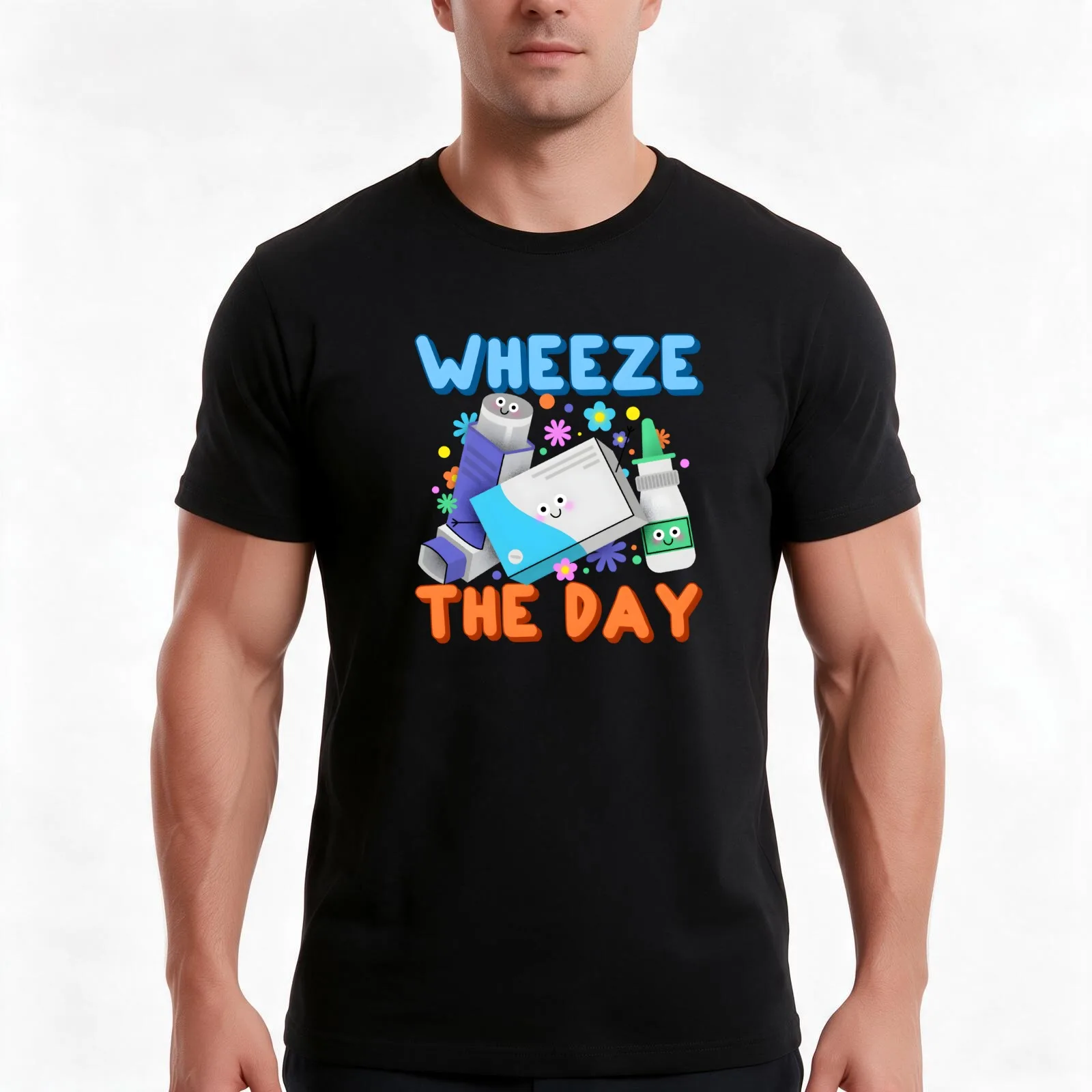Wheeze the Day - Asthma & Allergy Awareness Fun Design T-Shirt, Summer Casual Cotton Tee, Oversized Streetwear Tops, 100% Cotton