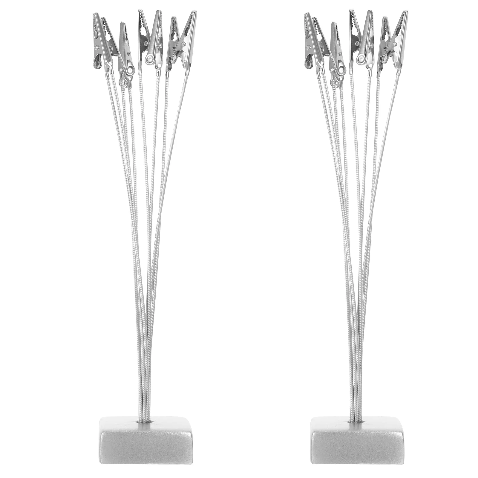 2Pcs Silver Memo Clip Holder Multihead Square Base Desktop Note Organizer Card Photo Clips Office Desk Organizer Stand