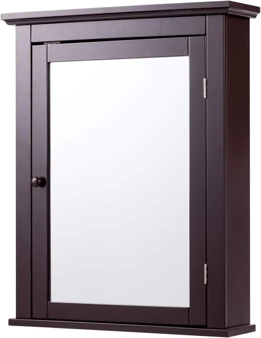 

Bathroom Cabinet with Mirror, Mirrored Wall-Mounted Storage Medicine Cabinet w/Single Door & Adjustable Shelf in 5 Positions