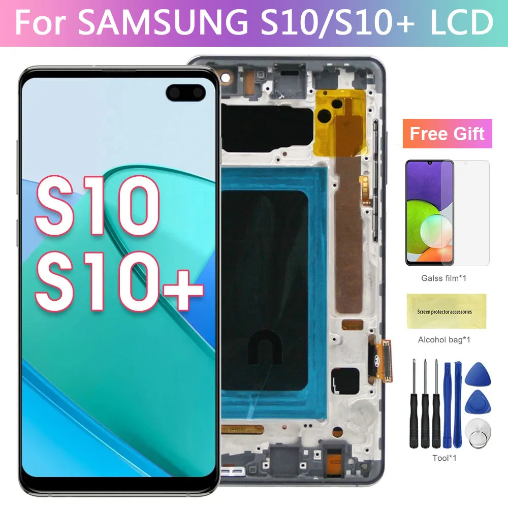 TFT S10+ Screen Replacement, for Samsung Galaxy S10 Plus G975F Lcd Display with Frame Digital Touch Screen for Samsung S10 G973F