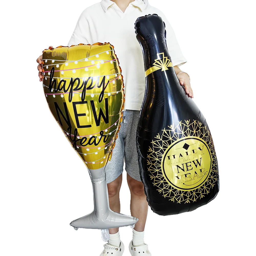 2025 Happy New Year Theme Decoration Star Wine Bottle Microphone Camera Balloon New Year Theme Party Decoration Supplies