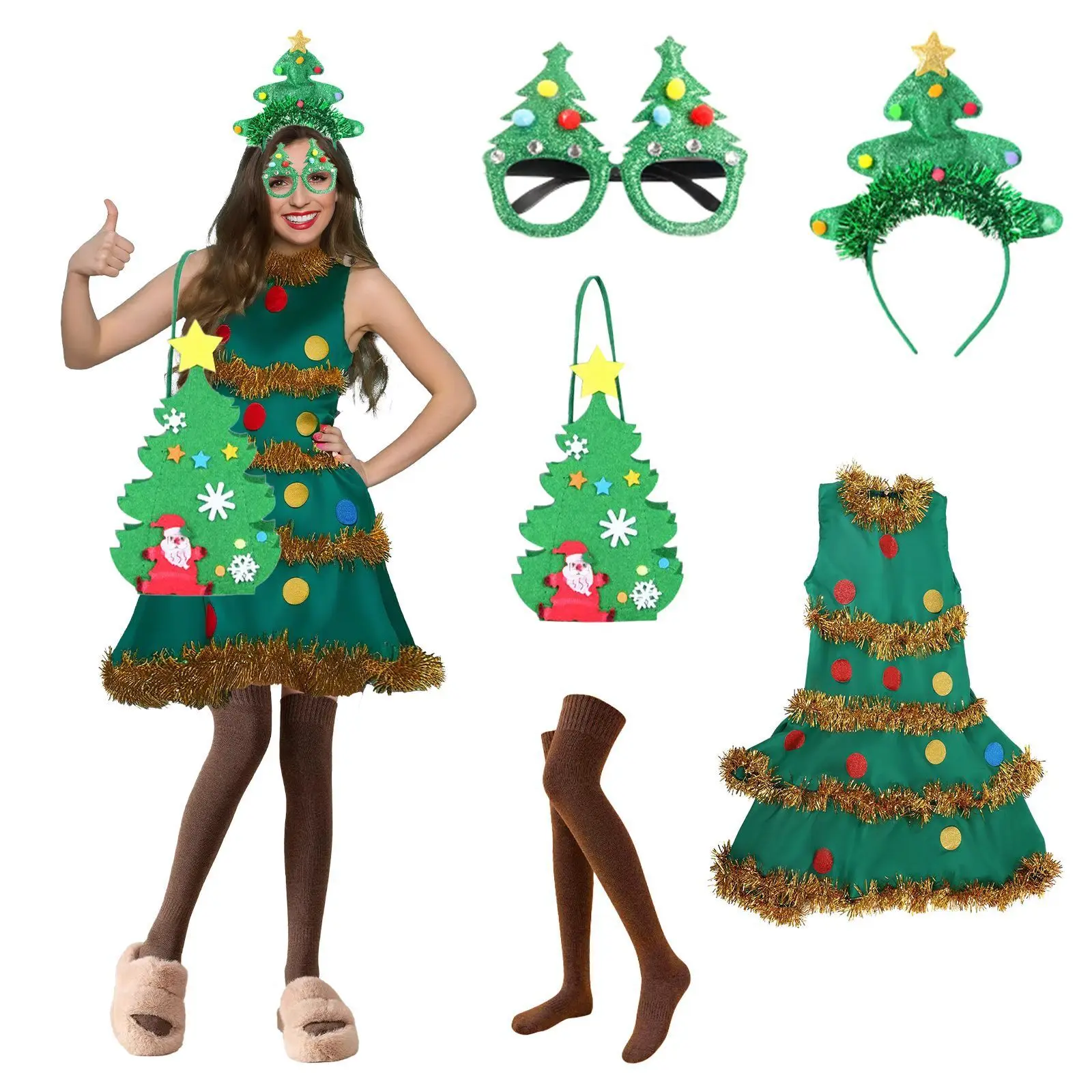 

Adult Cosplay Cute Green Elf Christmas Tree Costume Performance Outfit Daily Wear