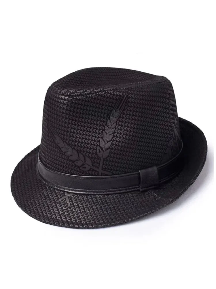 Fedora Hut Männer Frühling Winter Echtes Leder Wildleder Druck Schwarz GeometrieTop Hüte Für Frauen Britischen Herren Breite Krempe Durchführen – Detail 5