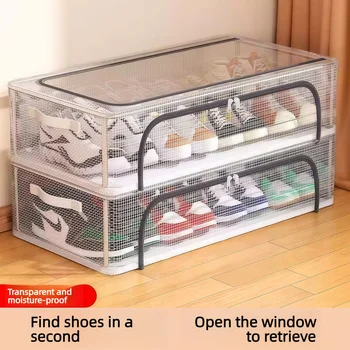 Shoe storage solution: space-saving shoe cabinet, dust-proof storage box, foldable design for boots, and under-bed shoe rack