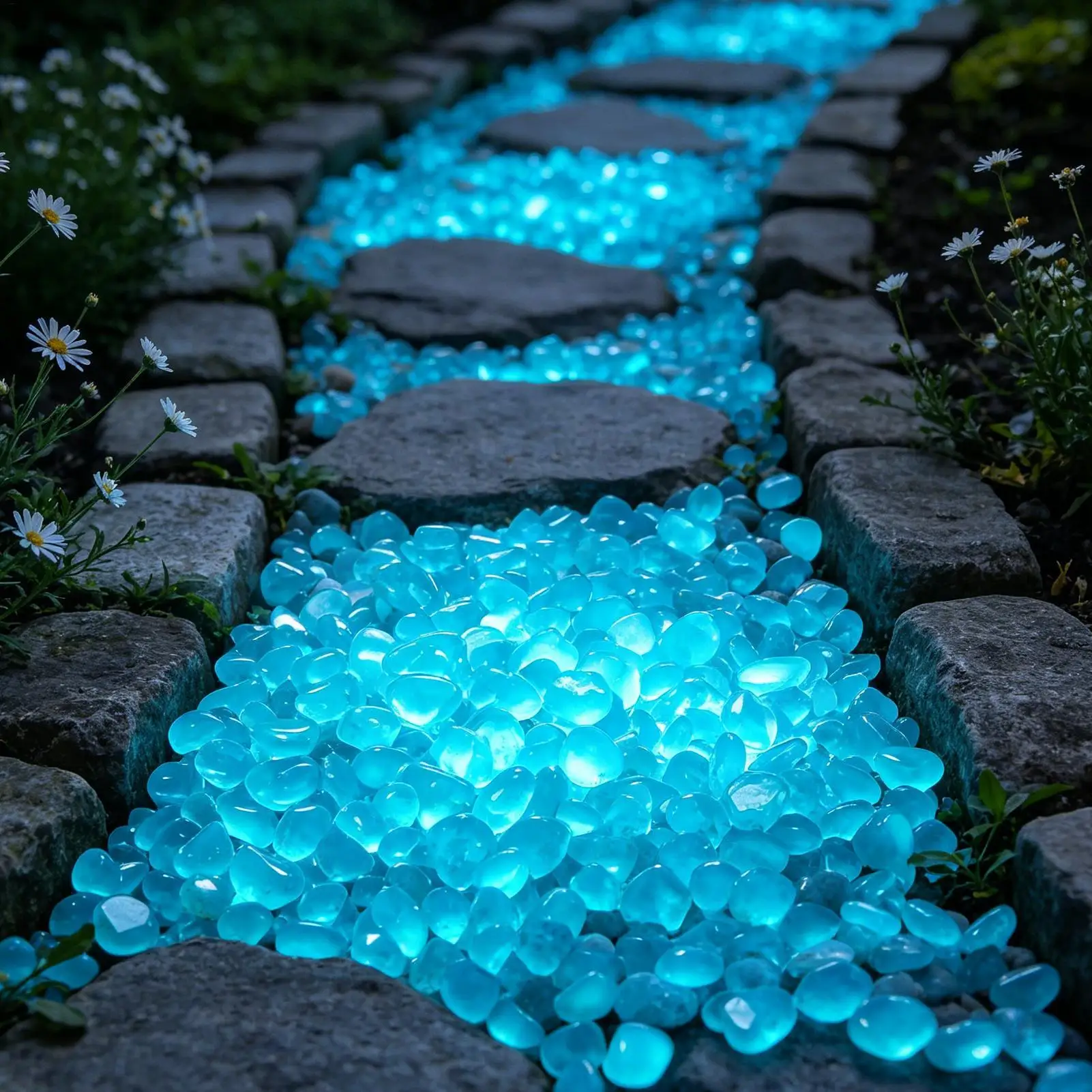 300pcs Garden Glowing Stones Resin Yard Pebbles Glowing Pebble Rocks For Walkway Backyard Fairy Garden Pathway Fish tank