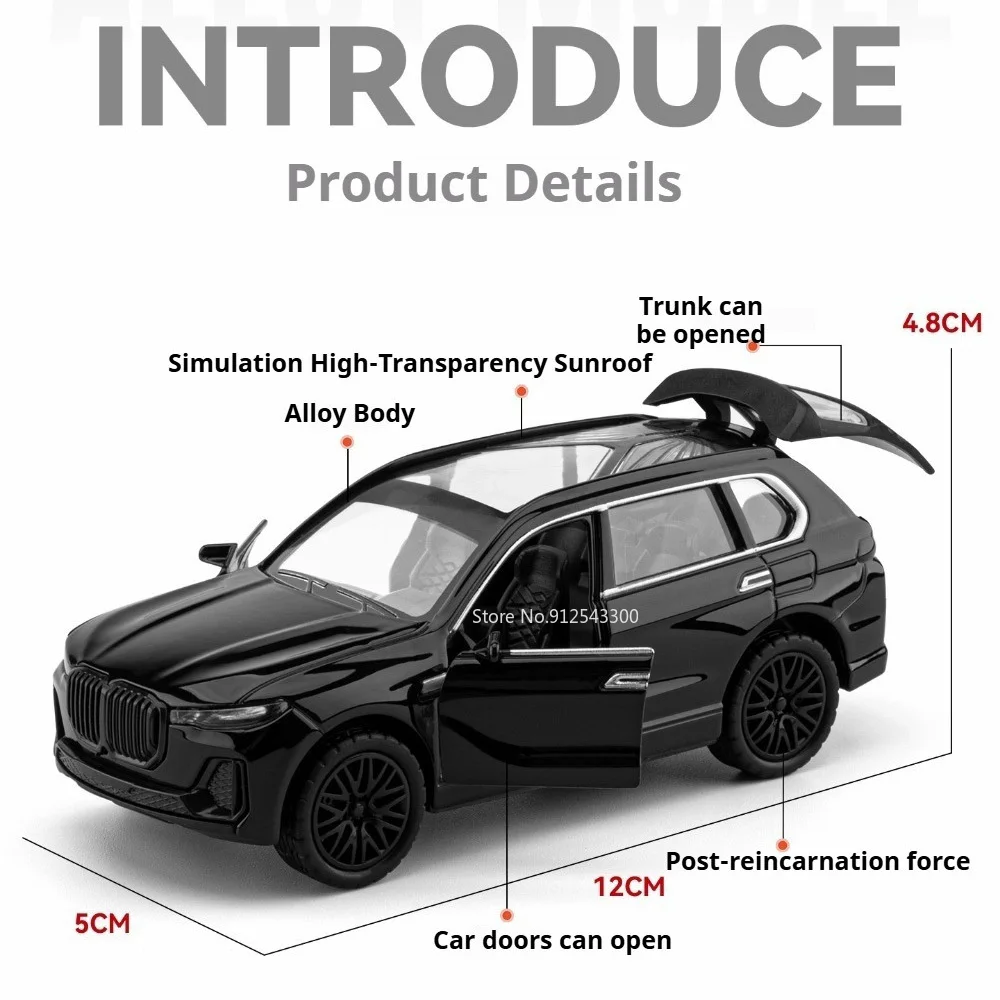 1:36 Scale X7 SUV Model Toy Car Alloy Body Rubber Tires Off-road Vehicles Models Pull Back Doors Opened Cars Indoor Display