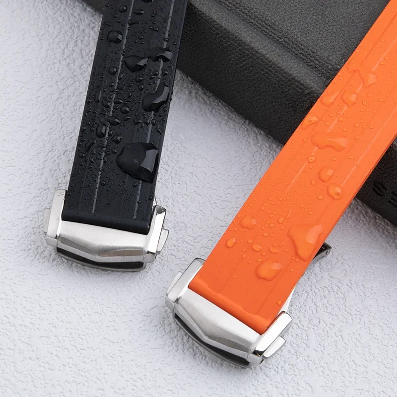 20mm New Soft FKM Fluorous Rubber Curved End For Omega Strap For Seamaster 300 Diving Belt Fold Buckle Replacement Watch Band