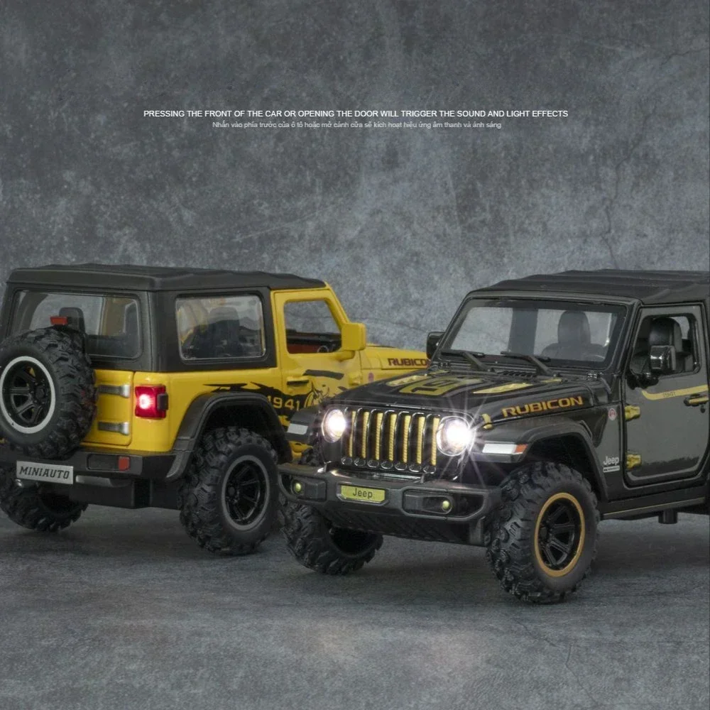 1:32 Jeeps Wrangler Rubicon 1941 Alloy Car Model Metal Diecasts Vehicles With Sound And Light Pull Back Car Toys For Kids Boys