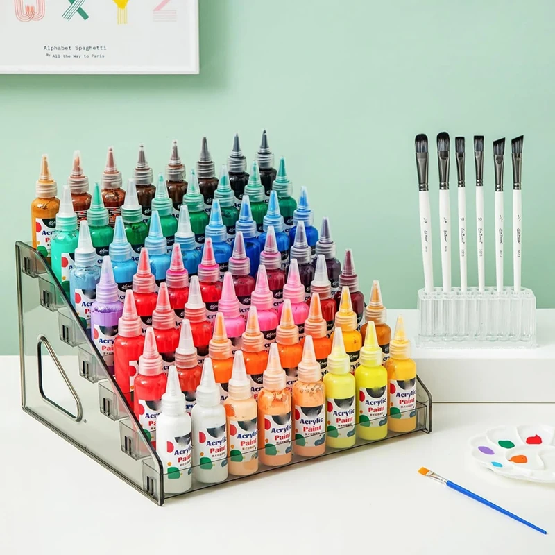 Top-Acrylic Paint Organizer (7 Tier)Paint Brush Holder (26 Slots),Paint Bottle Organizer,For Alcohol Inks And Food Coloring