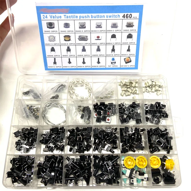 460PCS Tactile Push Button Touch Switch Remote Keys Button Micro Switch  DIP keypad Self-locking  Mixed set with box