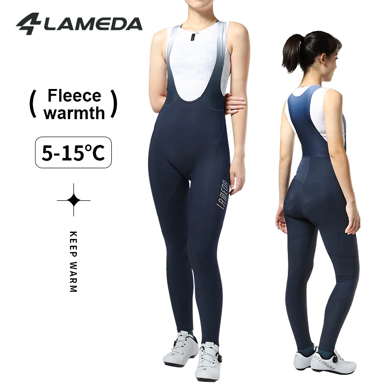 

LAMEDA Women's Winter Cycling Bib Pants Warm Fleece Mountain Bike Cycling Pants Professional Team Gel Padded Mountain Bike Pants