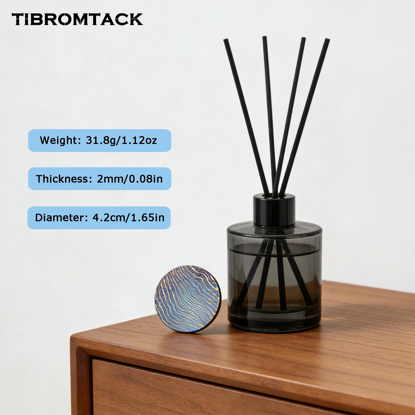 

TIBROMTACK Titanium Damascus EDC Coin, Blue Gold Anodized, 1.65" Desktop Collectible Gift