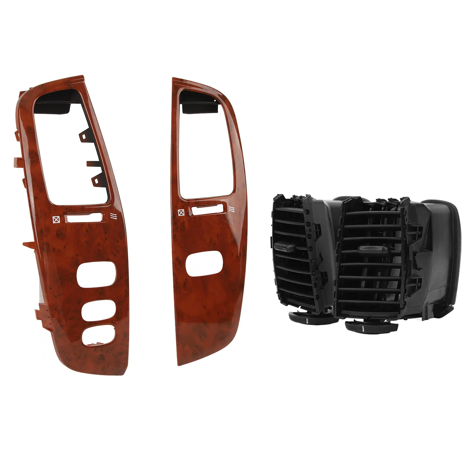 Dashboard Air Vent Wooden Grain Dash Left Right Air Outlet Kit with Frame Panel for Land Cruiser FJ100 1998‑2007